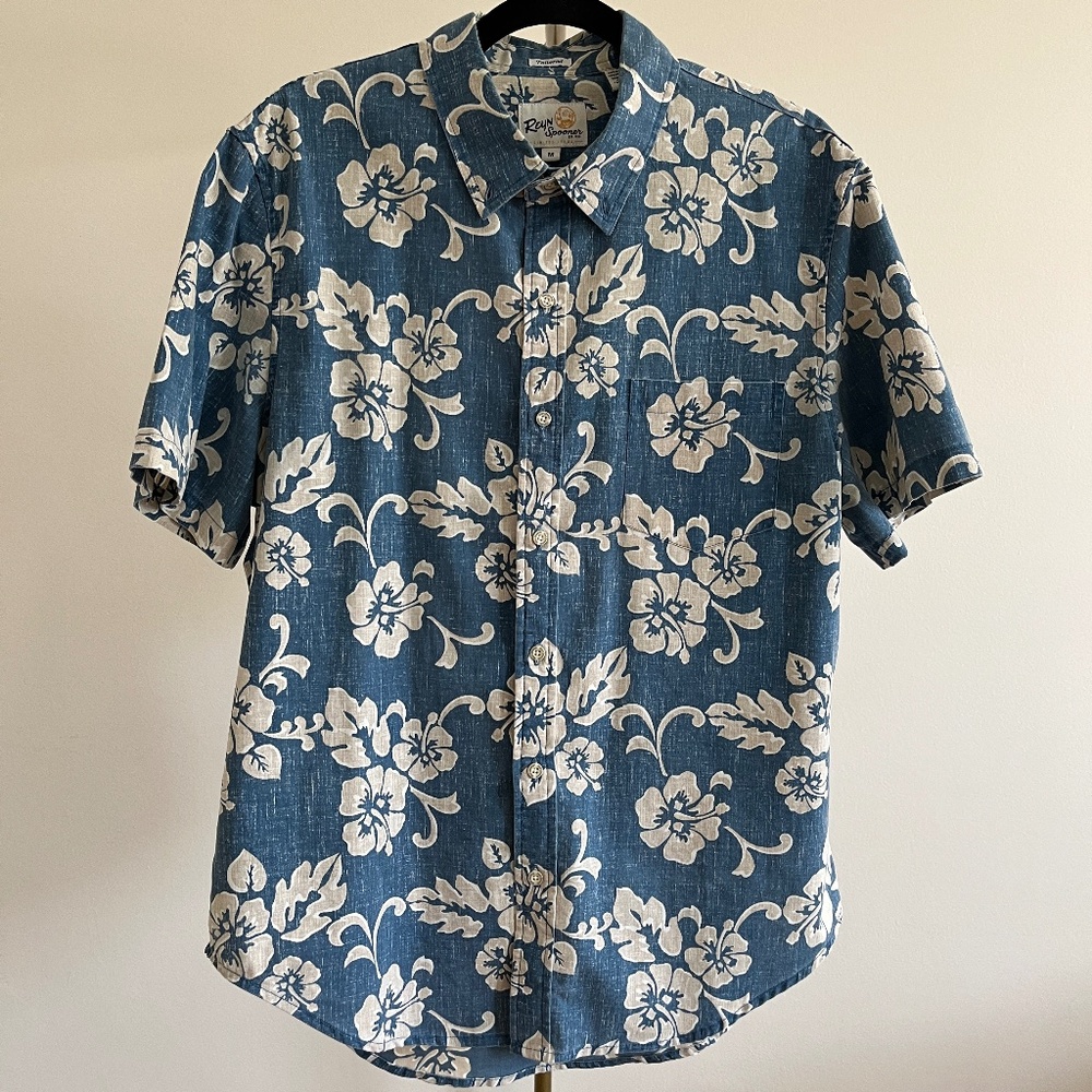 Reyn Spooner Tailored Blue White Floral Aloha Shirt